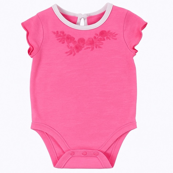 Pink Embroidered Short Sleeve Bodysuit - Picture 1 of 5
